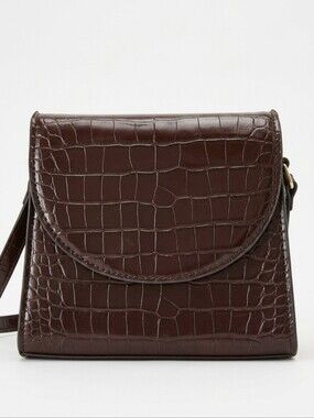 MANGO Mini Croc-Embossed Crossbody Purse – Chocolate Brown